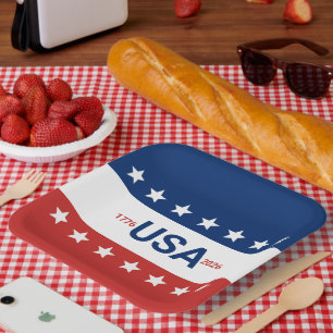 USA 1776 2026 250. Jubiläum Rot Weiß Blau Pappteller