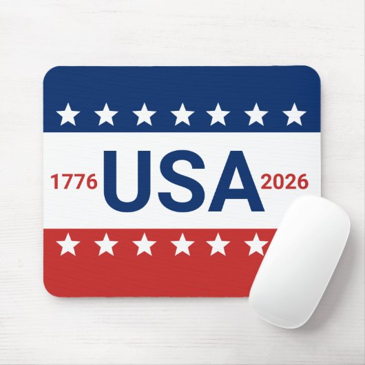 USA 1776 2026 250th Anniversary Red White Blue Mousepad (Mit Mouse)