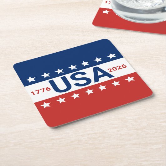 USA 1776 2026 250th Anniversary Red White Blue Rechteckiger Pappuntersetzer (angewinkelt)