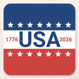USA 1776 2026 250th Anniversary Red White Blue Rechteckiger Pappuntersetzer
