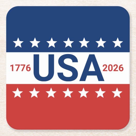 USA 1776 2026 250th Anniversary Red White Blue Rechteckiger Pappuntersetzer (Vorderseite)