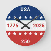 USA 1776 2026 250th Anniversary Red White Blue Runde Wanduhr (Vorderseite)