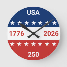 USA 1776 2026 250th Anniversary Red White Blue Runde Wanduhr