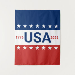 USA 1776 2026 250th Anniversary Red White Blue Wandteppich