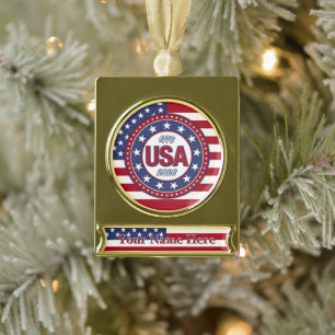 USA 1776 - 2026 mit USA-Flagge Banner-Ornament Gold
