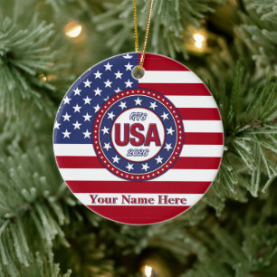 USA 1776 - 2026 Mit USA-Flagge Keramik-Ornament Keramik Ornament