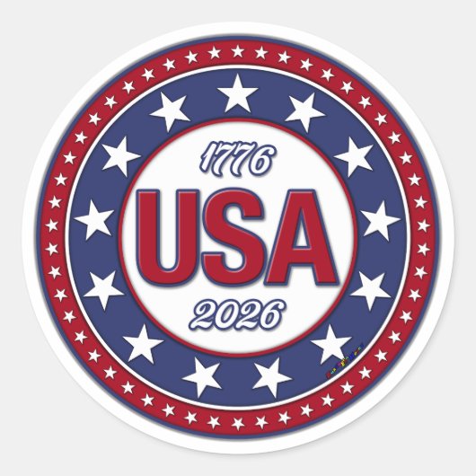 USA 1776 - 2026 RUNDER AUFKLEBER (Vorderseite)