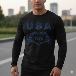USA 1776 Skeleton Heart Hands Patriotic Tee