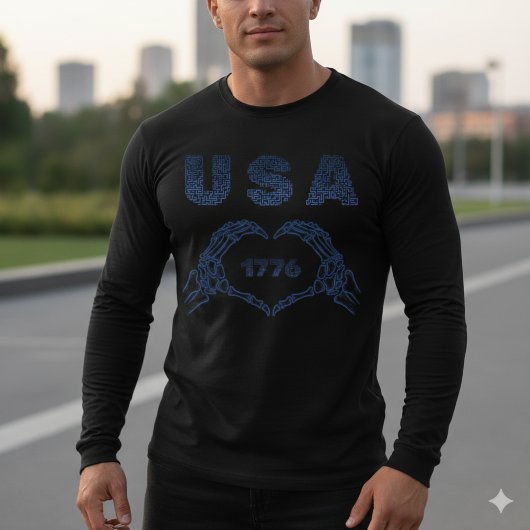 USA 1776 Skeleton Heart Hands Patriotic Tee