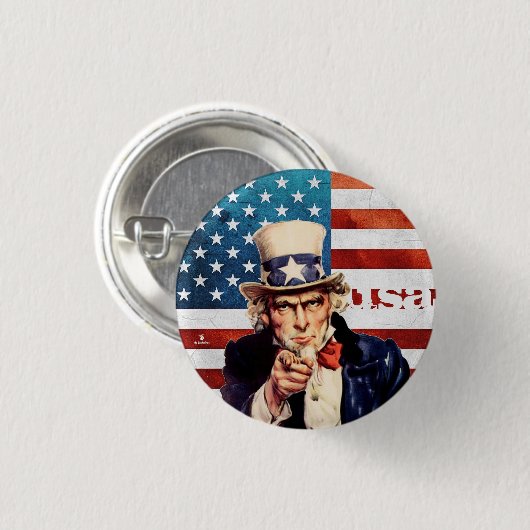 " USA: 18. ct./today - UNCLE SAM.. Button (Vorne & Hinten)
