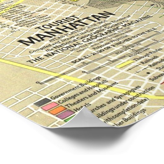 " USA: 1964/heute NYC - Manhattan Reise Karte Poster (Ecke)