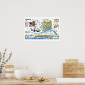 " USA: 1994 ALASKA map with animals ... Poster (Küche)