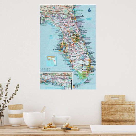 " USA: 2015/heute Florida - Detaillierte Landkarte Poster (Küche)