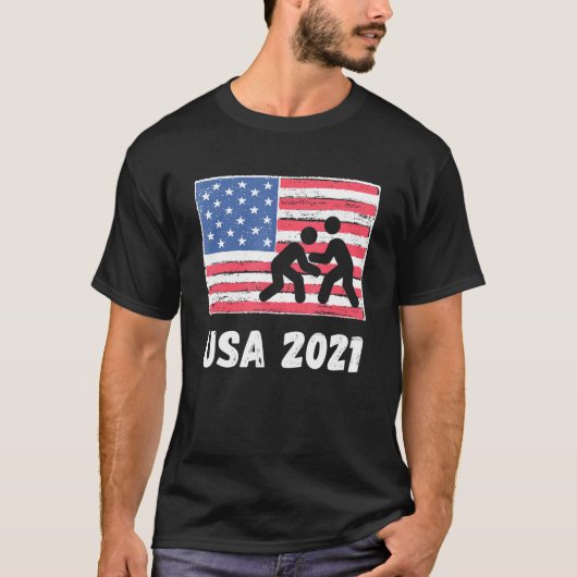 USA 2021 Wrestling Retro American Tokyo 2021 Somme T-Shirt (Vorderseite)