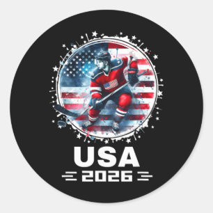 Usa 2026 Hockey Amerikanische Flagge Frauen Männer Runder Aufkleber