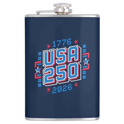 USA 250 - 1776 bis 2026 Pixel Art Flachmann (Vorderseite)