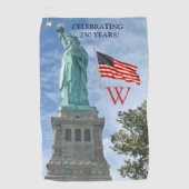 USA 250 American Flag Statue of Liberty Monogram Golfhandtuch (Vorderseite)