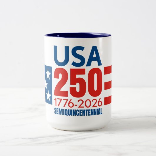 USA 250 - America's 250th Birthday - Stars Stripes Zweifarbige Tasse (Mittel)
