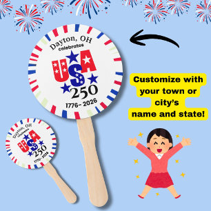 USA 250 Custom Town State Patriotisch Rot Weiß Bla Fächer