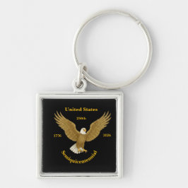 USA 250 Elegant Black With Aluminum Frame Keychain Schlüsselanhänger