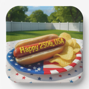 USA 250. Geburtstag Hot Dog Pappteller
