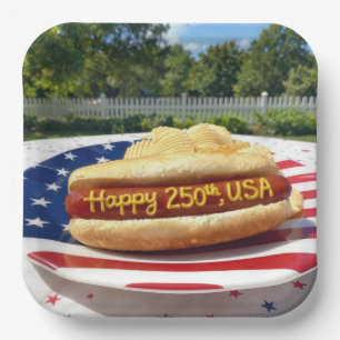 USA 250. Geburtstag Hot Dog Pappteller