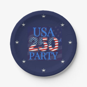USA 250. Geburtstag Personalisiert Patriotisch Pappteller