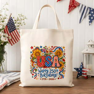 USA 250. Geburtstag Sonnenblumen-Grafik Tragetasche
