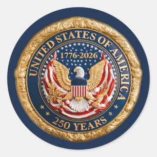 USA 250 Jahre 1776-2026 Amerikanische Flagge Adler Runder Aufkleber