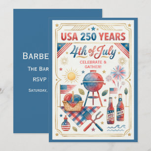 USA 250 Jahre 4. Juli BBQ-Einladung Einladung