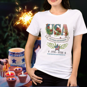 USA 250 Jahre Freiheit Botanische Aquarellmalerei Tri-Blend Shirt