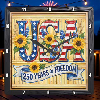 USA 250 Jahre Freiheit Sonnenblume Quadratische Wanduhr