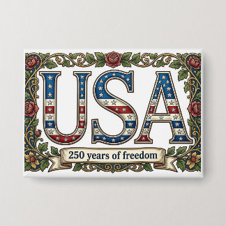 USA 250 Jahre Jubiläum Silber Blumen Souvenir Button