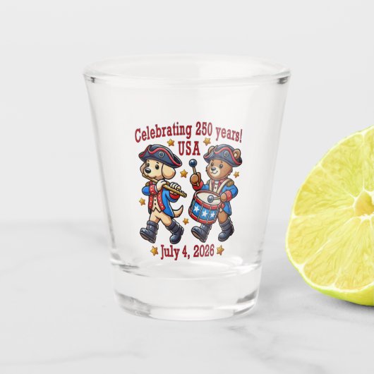USA 250 Jahre Jubiläum Souvenir - Patriotic Schnapsglas (Vorderseite)