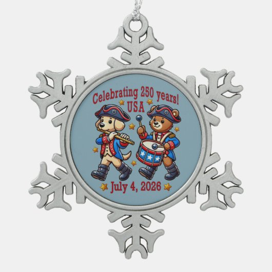 USA 250 Jahre Jubiläum Souvenir - Patriotic Schneeflocken Zinn-Ornament (Vorderseite)