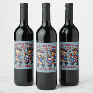 USA 250 Jahre Jubiläum Souvenir - Patriotic Weinetikett