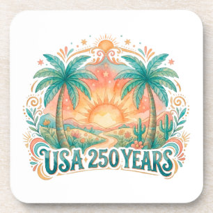 USA 250 Jahre Palmen Patriotisch Wüsten-Sonnenaufg Getränkeuntersetzer