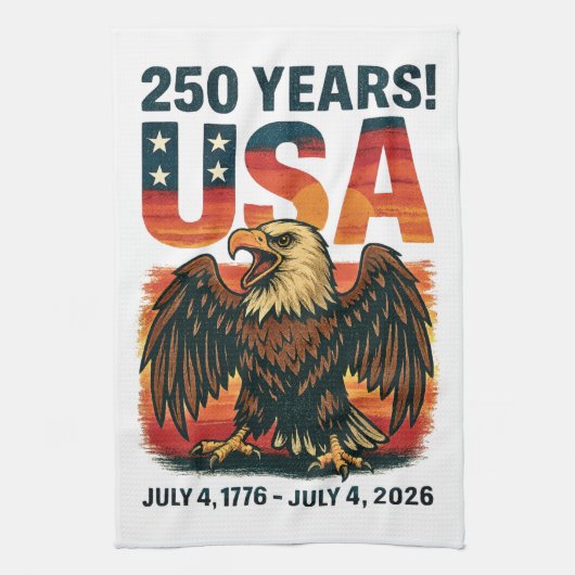 USA 250 Jahre - Patriotic Bald Eagle 4. Juli 2026 Geschirrtuch (Vertikal)