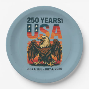 USA 250 Jahre - Patriotic Bald Eagle 4. Juli 2026 Pappteller