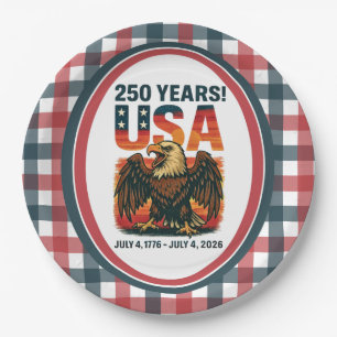 USA 250 Jahre - Patriotic Bald Eagle 4. Juli 2026 Pappteller