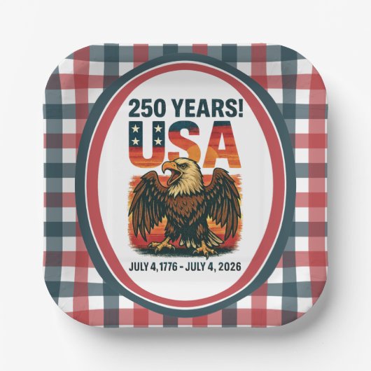 USA 250 Jahre - Patriotic Bald Eagle 4. Juli 2026 Pappteller (Vorderseite)
