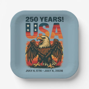 USA 250 Jahre - Patriotic Bald Eagle 4. Juli 2026 Pappteller