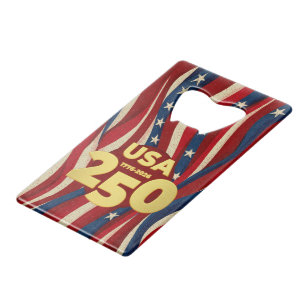 USA 250 Jahre Patriotisch Rot Weiß Blau mit Gold Geldbeutel Flaschenöffner