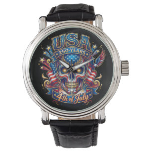 USA 250 Jahre Patriotischer Totenkopf 4. Juli Armbanduhr