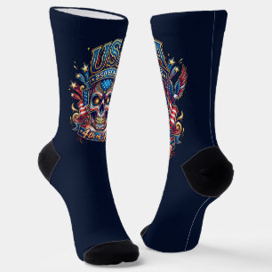 USA 250 Jahre Patriotischer Totenkopf 4. Juli Socken