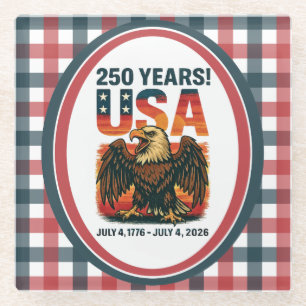 USA 250 Jahre – Patriotischer Weißkopfseeadler 4.  Glasuntersetzer