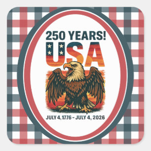 USA 250 Jahre – Patriotischer Weißkopfseeadler 4.  Quadratischer Aufkleber