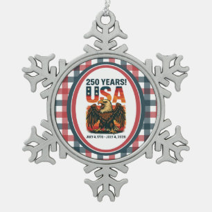 USA 250 Jahre – Patriotischer Weißkopfseeadler 4.  Schneeflocken Zinn-Ornament