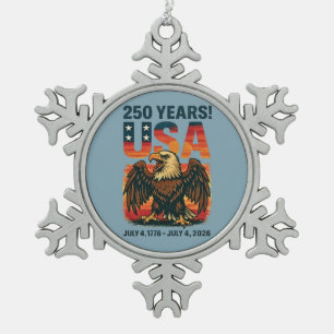 USA 250 Jahre – Patriotischer Weißkopfseeadler 4.  Schneeflocken Zinn-Ornament