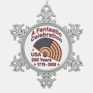 USA 250 Jahre patriotisches Fandesign – 1776-2026  Schneeflocken Zinn-Ornament